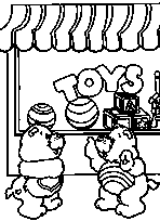 coloriage Bisounours devant le magasin de jouet